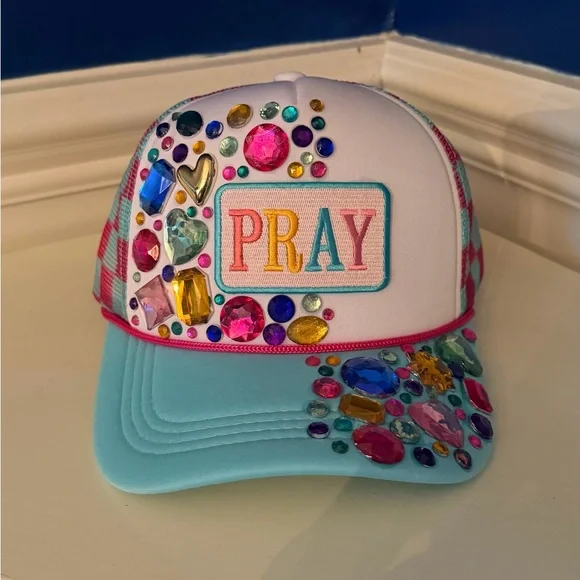 Pray Embellished Trucker Hat with Colorful Gems - Picture 2 of 4